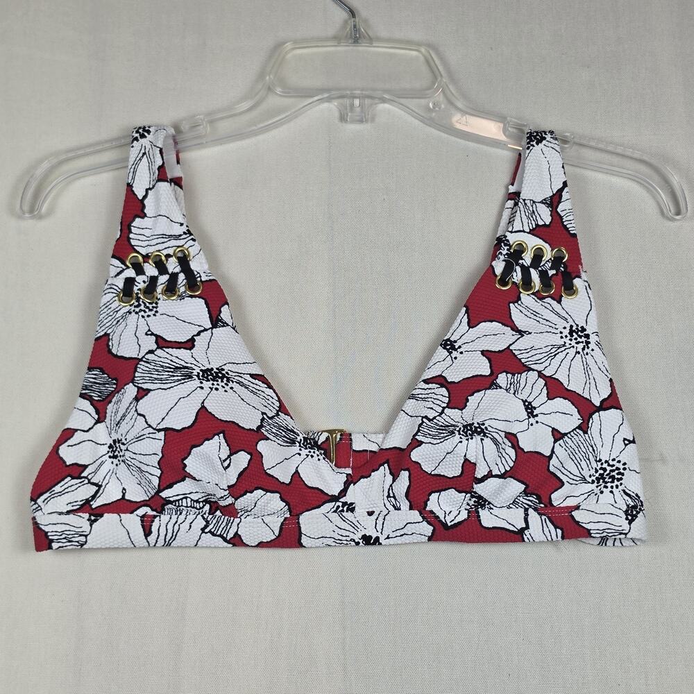 Time and Tru Women's Floral Bikini Swim Top Red White Black Size M Adjustable St